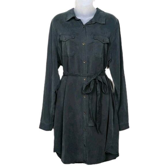 UNIVERSAL THREAD Black Chambray Long Sleeve Shirt Dress Belted Women's Large - Picture 1 of 4
